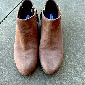 Beige suede booties.  Smoke free home 1.5” heel